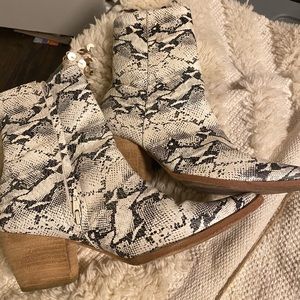 Matisse Snake Print Ankle Booties in Black and Cream
